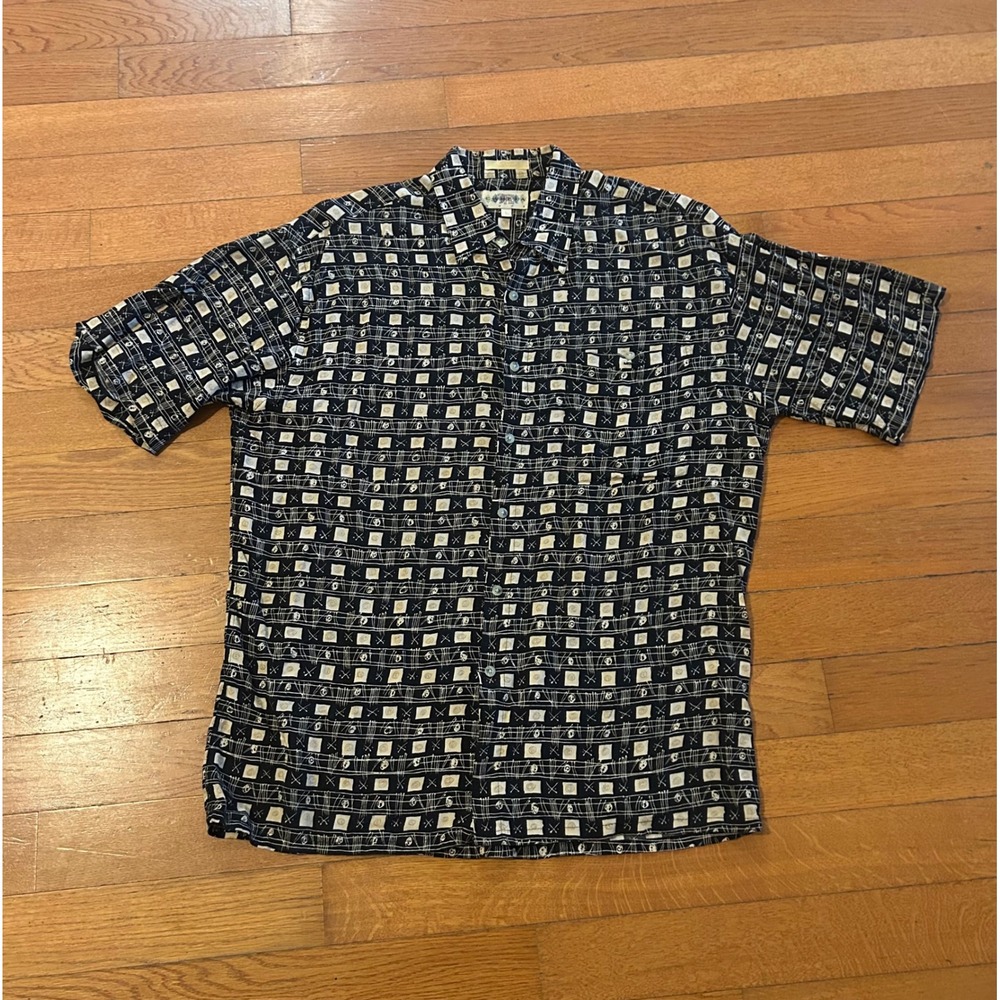 Campia Moda Mens Large Rayon Short Sleeve Button Down Shirt Geometric Abstract